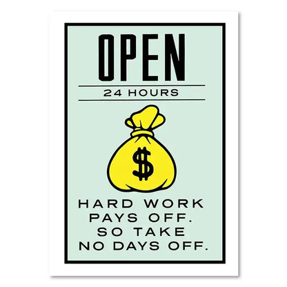 Monopoly millionaire dollar cartoon canvas art for office or bedroom