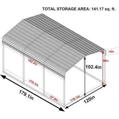 [10x15FT] Alora Large Heavy-Duty Outdoor Metal Carport For Cars, Trucks And Boats (SAK95738)