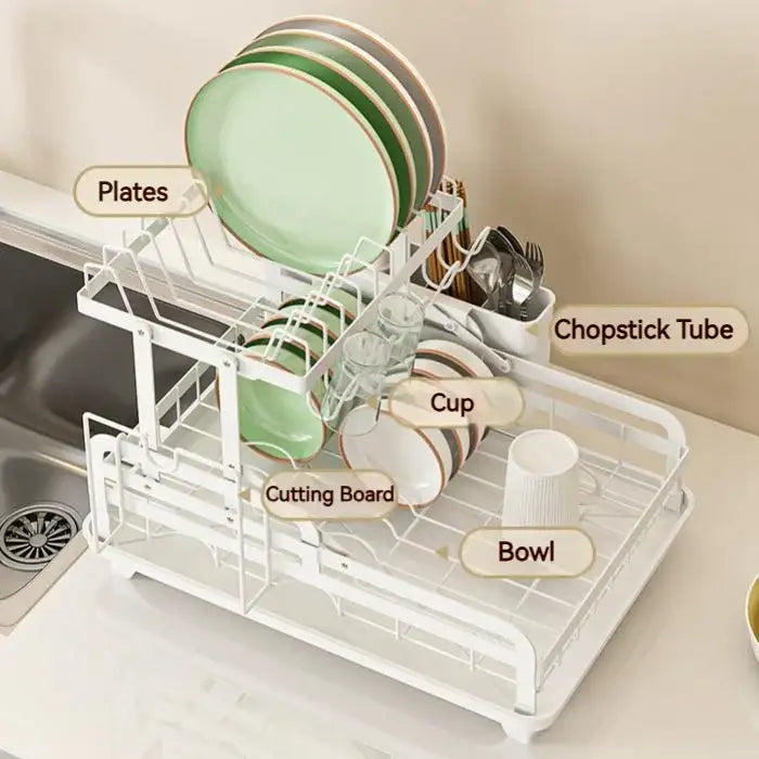 Multi tier black metal bowl rack and utensil holder kitchen storage