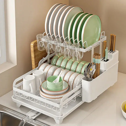 Multi tier black metal bowl rack and utensil holder kitchen storage