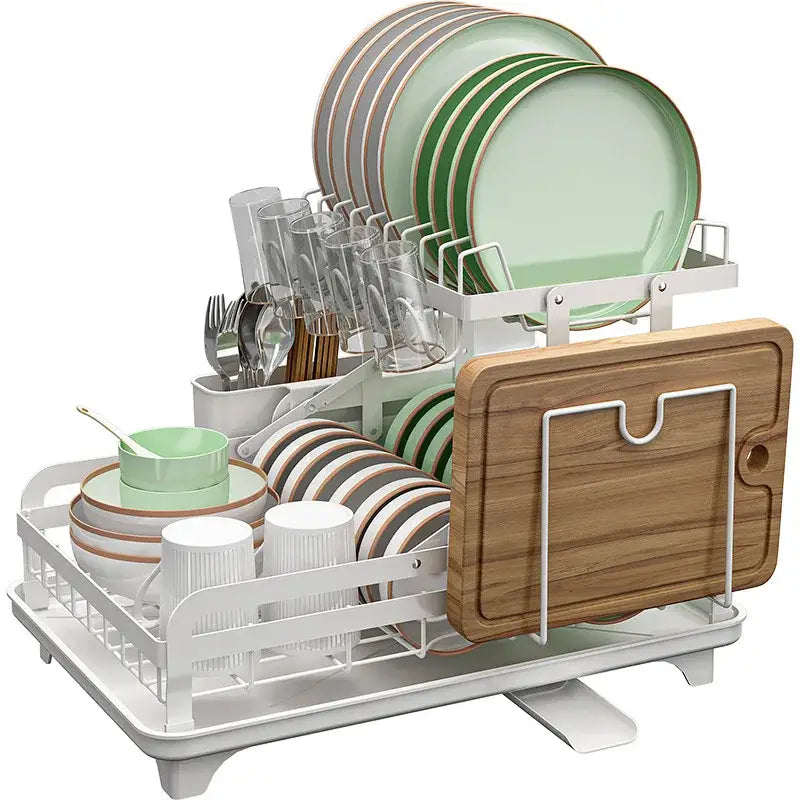 Multi tier black metal bowl rack and utensil holder kitchen storage