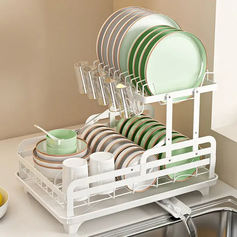 Multi tier black metal bowl rack and utensil holder kitchen storage