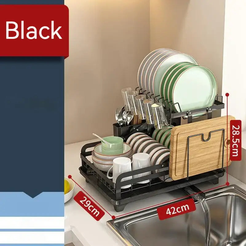Multi tier black metal bowl rack and utensil holder kitchen storage