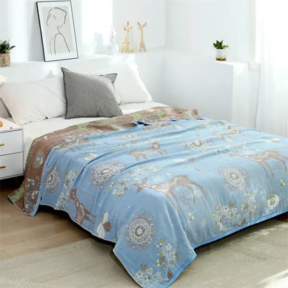 Multicolor boho printed cotton blanket bedroom cat pattern bed throw
