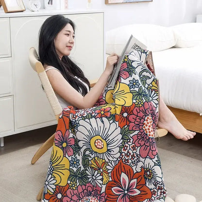 Multicolor gauze flower bath towel – bedroom floral throw blanket