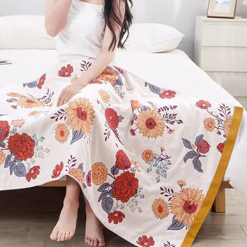 Multicolor gauze flower bath towel – bedroom floral throw blanket