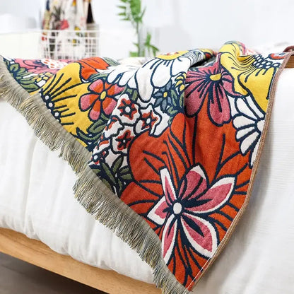 Multicolor gauze flower bath towel – bedroom floral throw blanket
