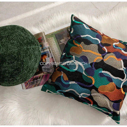 Multicolor geometric embroidery abstract cushion covers living room