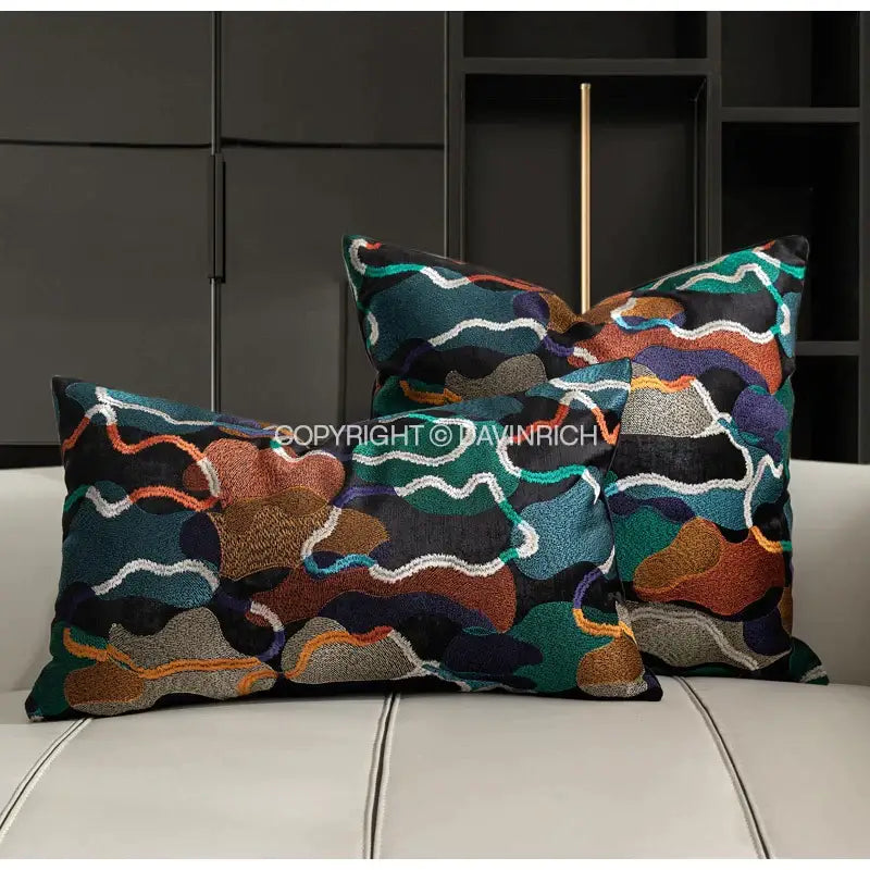Multicolor geometric embroidery abstract cushion covers living room
