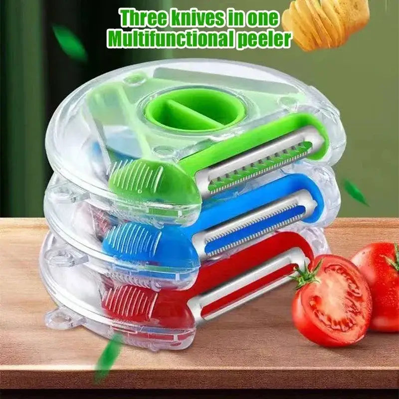 Multicolor magic peeler trio set for kitchen slicing and shredding