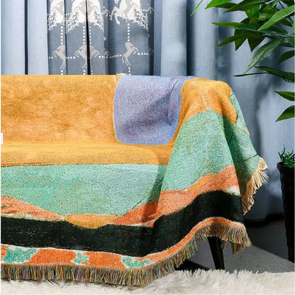 Multicolor patchwork striped jacquard tapestry blanket living room throw