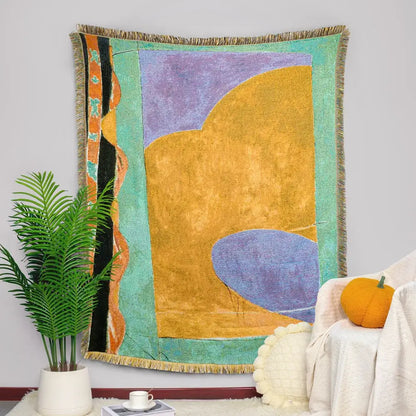 Multicolor patchwork striped jacquard tapestry blanket living room throw