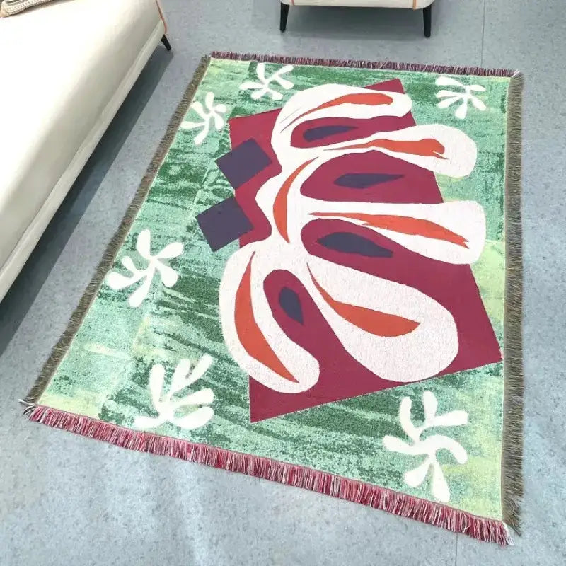 Multicolor patchwork striped jacquard tapestry blanket living room throw