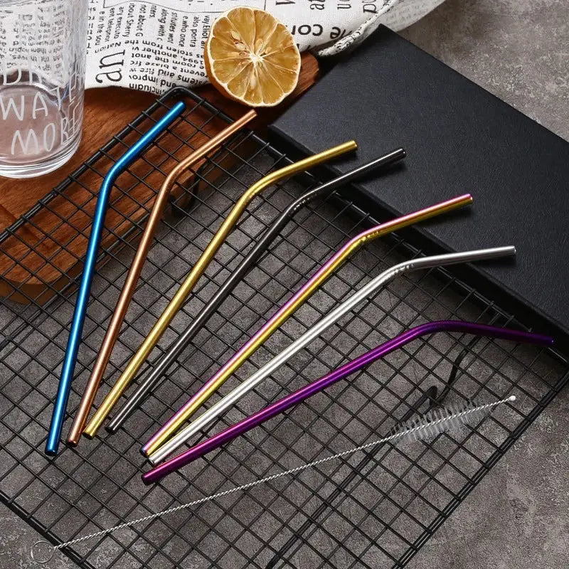 Multicolor stainless steel reusable straws kitchen dining set