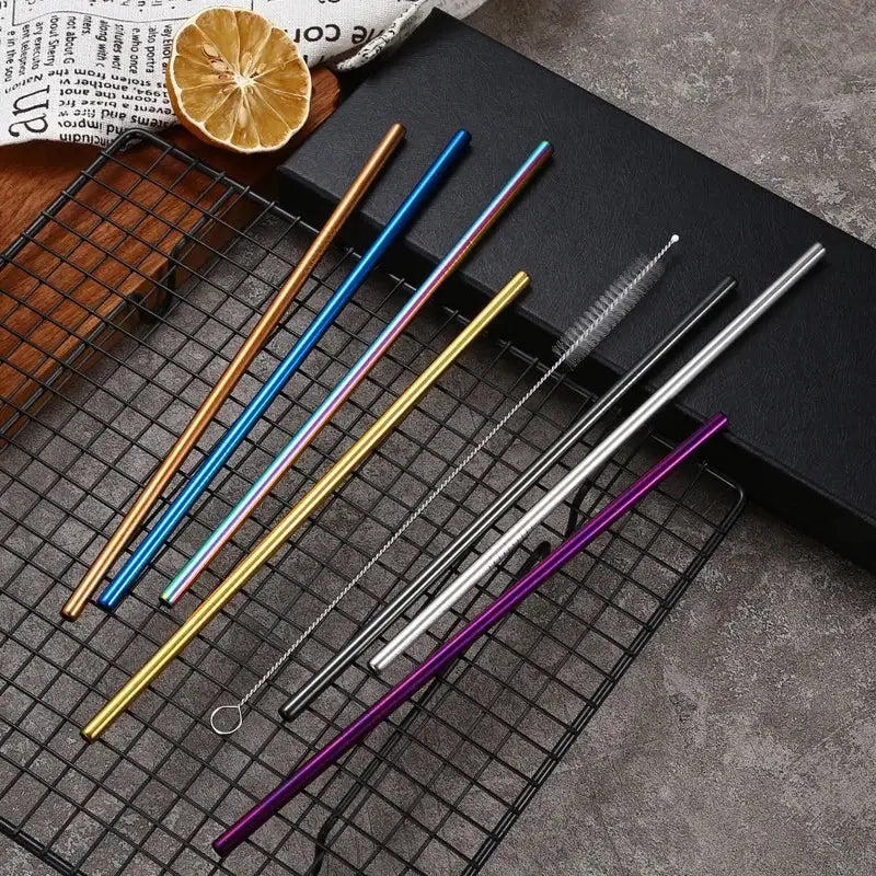 Multicolor stainless steel reusable straws kitchen dining set