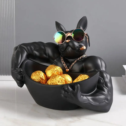 Muscular black french bulldog cool dog resin statue living room decor