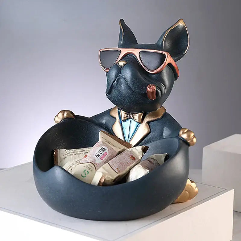 Muscular black french bulldog cool dog resin statue living room decor