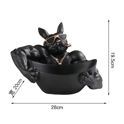 Muscular black french bulldog cool dog resin statue living room decor