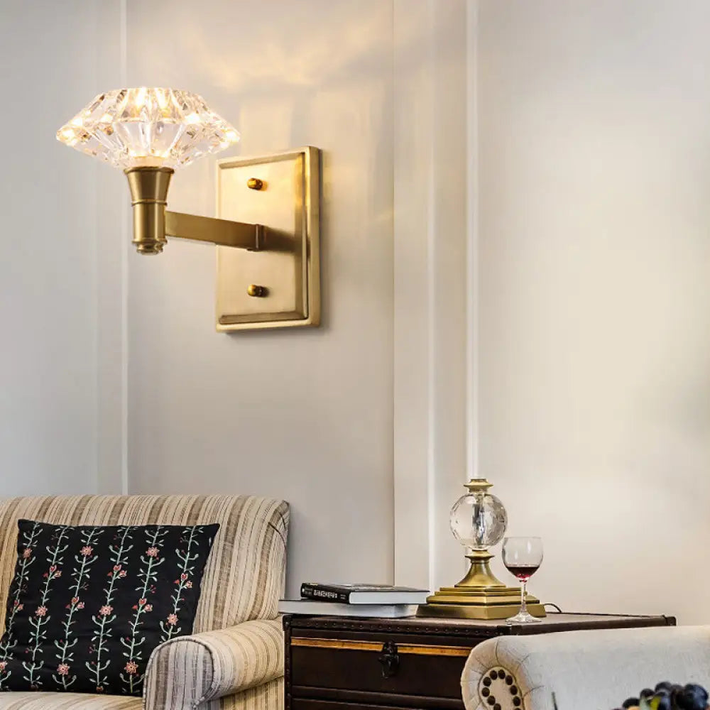 DecorBites™ Mussel Brass Wall Mounted Crystal Doorway Wall Lamp with Clean-Lined Arm