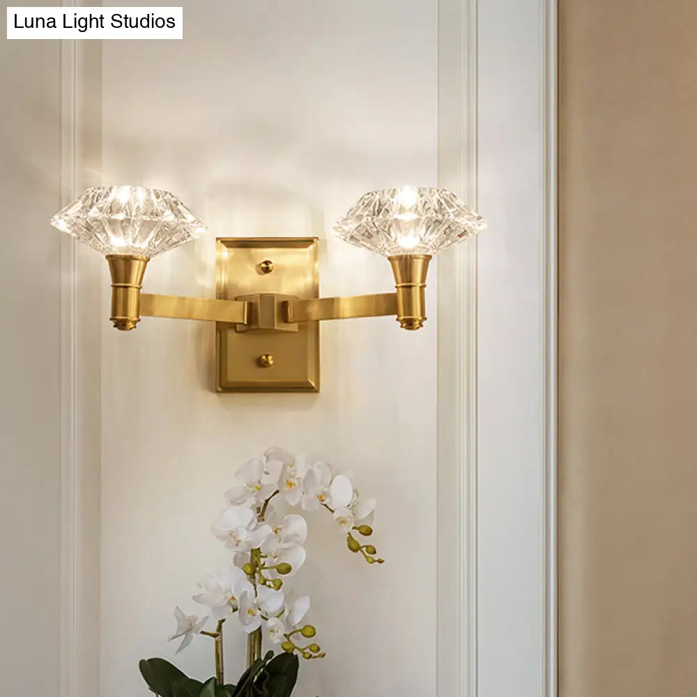 DecorBites™ Mussel Brass Wall Mounted Crystal Doorway Wall Lamp with Clean-Lined Arm