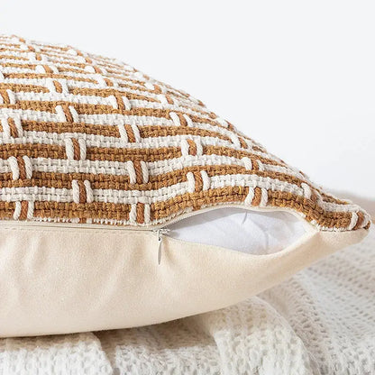 Mustard & cream cotton woven texture cushion cover living room