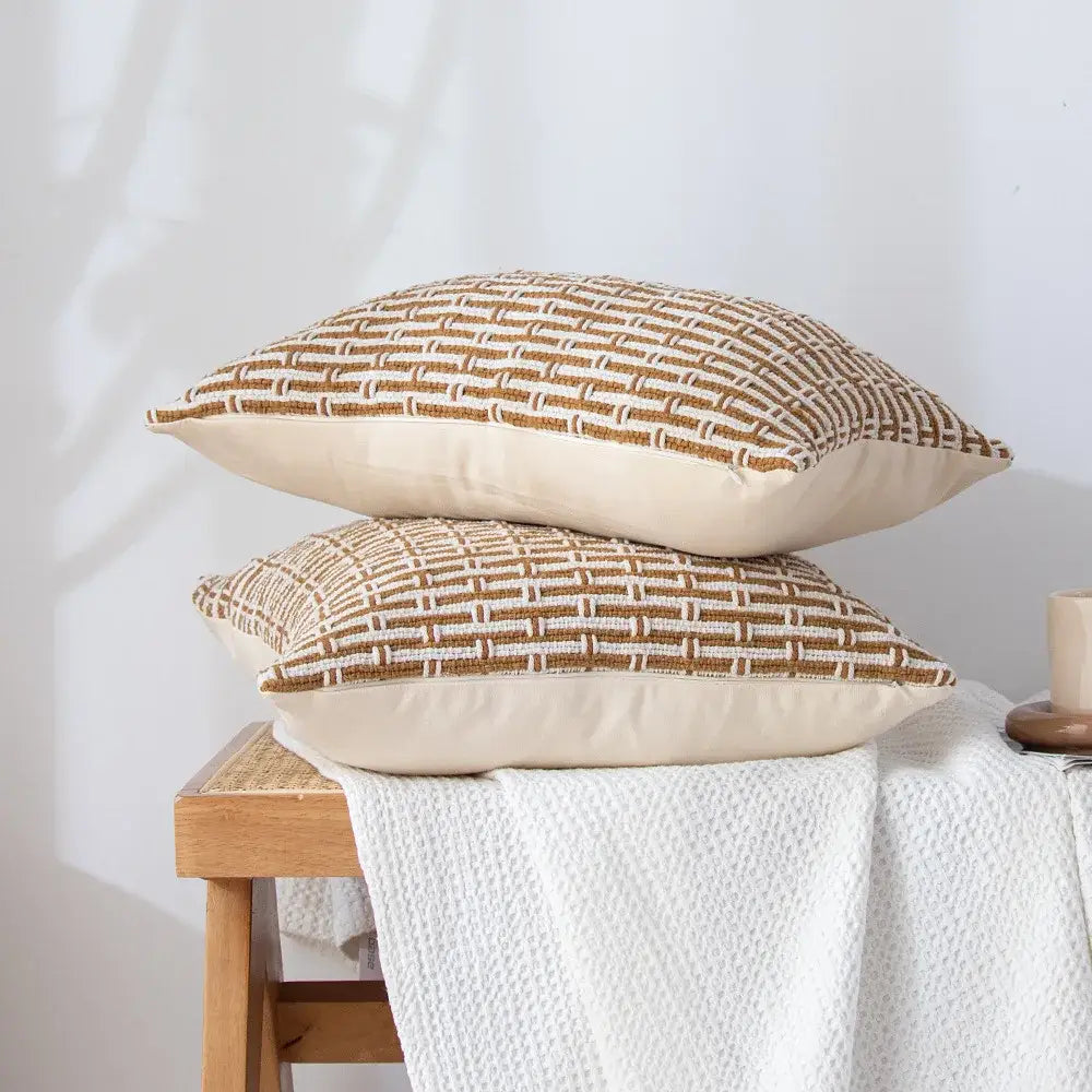Mustard & cream cotton woven texture cushion cover living room