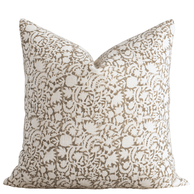 Ochre Floral Block Printed Pillow Cover | Mustard