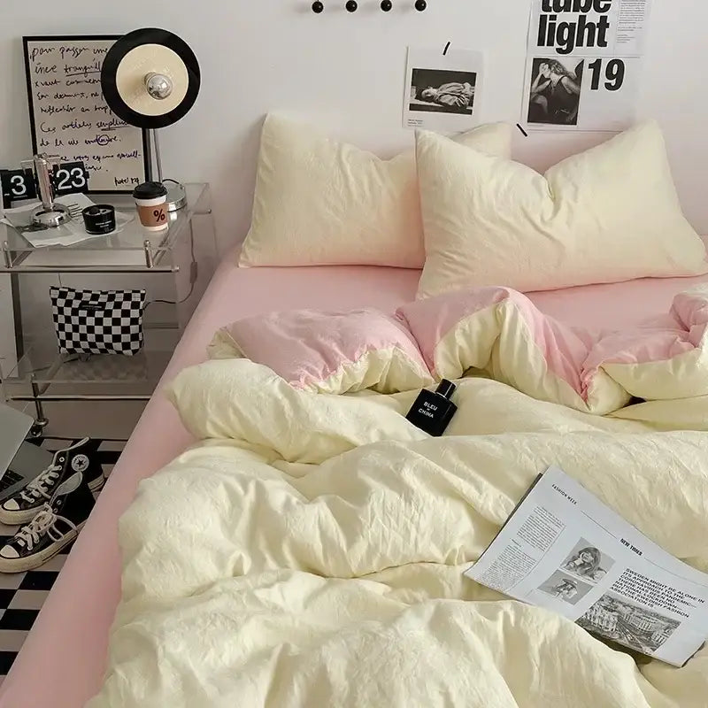 Mustard textured cotton bedding set bedroom linen comforter cover