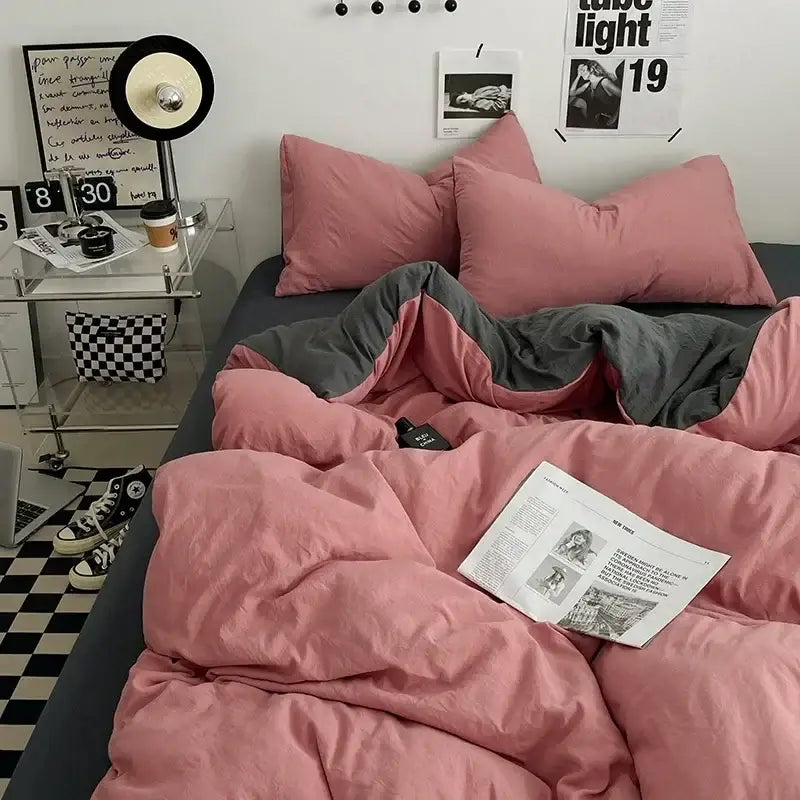 Mustard textured cotton bedding set bedroom linen comforter cover
