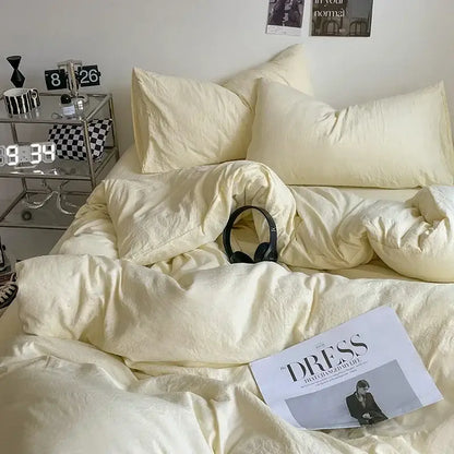 Mustard textured cotton bedding set bedroom linen comforter cover