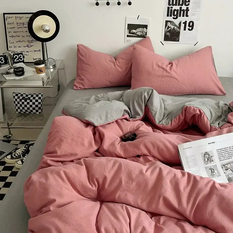 Mustard textured cotton bedding set bedroom linen comforter cover
