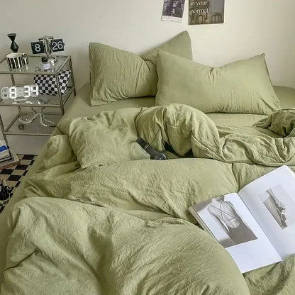 Mustard textured cotton bedding set bedroom linen comforter cover