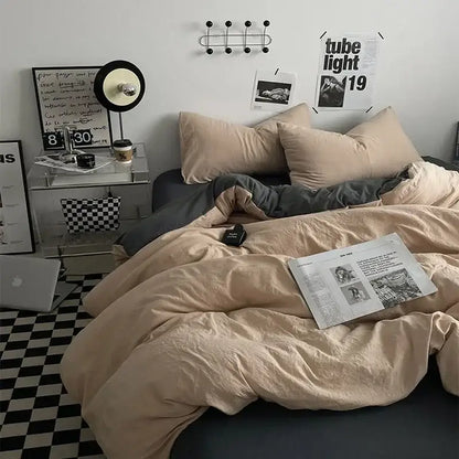 Mustard textured cotton bedding set bedroom linen comforter cover