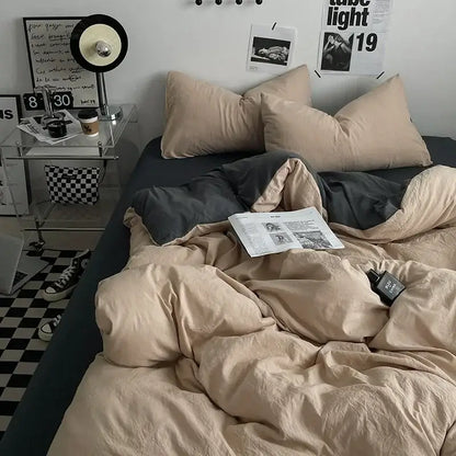 Mustard textured cotton bedding set bedroom linen comforter cover
