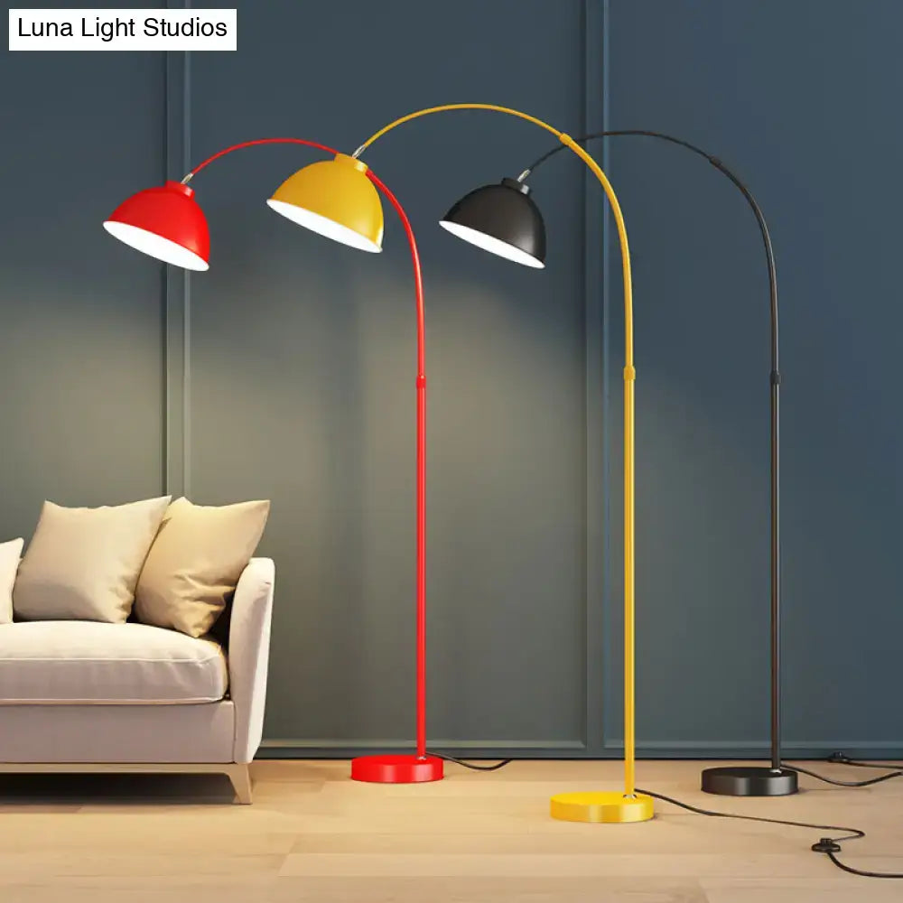 Mustard yellow adjustable arched floor lamp for living room lighting