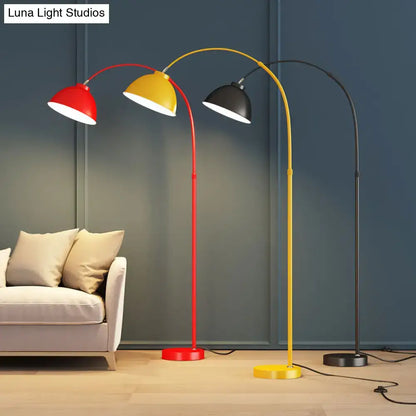 Mustard yellow adjustable arched floor lamp for living room lighting