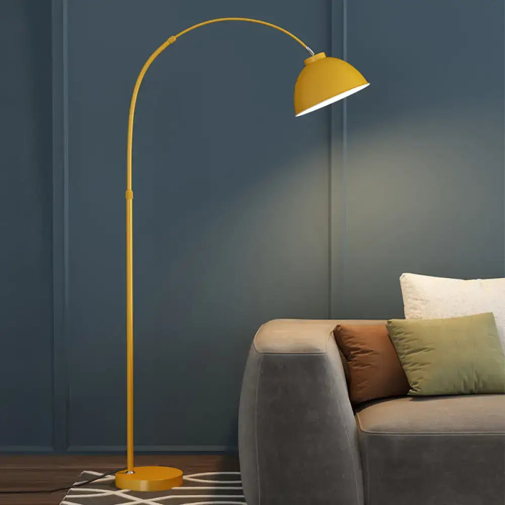 Mustard yellow adjustable arched floor lamp for living room lighting