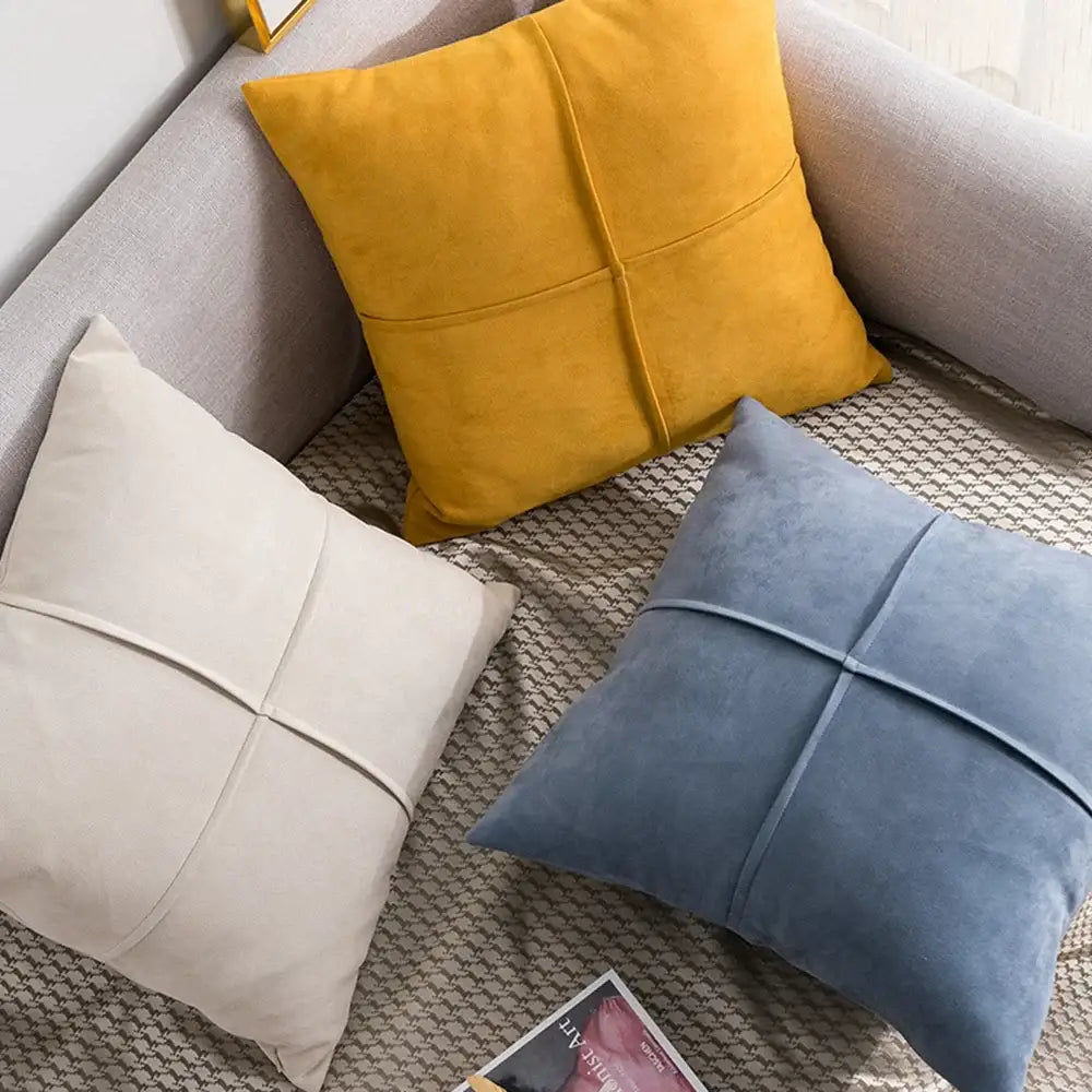 Mustard yellow cross faux suede pillow cover living room decor