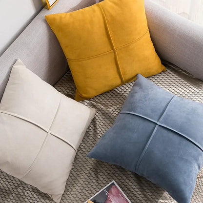 Mustard yellow cross faux suede pillow cover living room decor