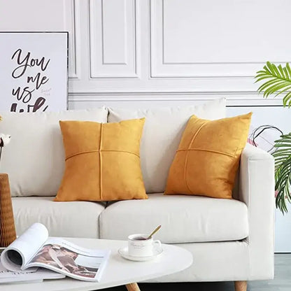 Mustard yellow cross faux suede pillow cover living room decor