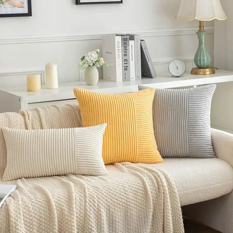 Mustard yellow corduroy striped pillow covers living room