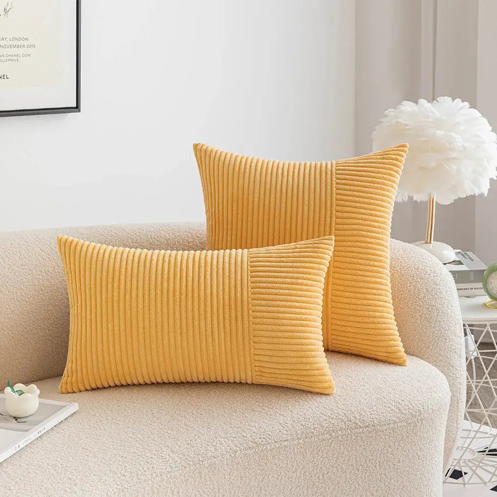 Mustard yellow corduroy striped pillow covers living room