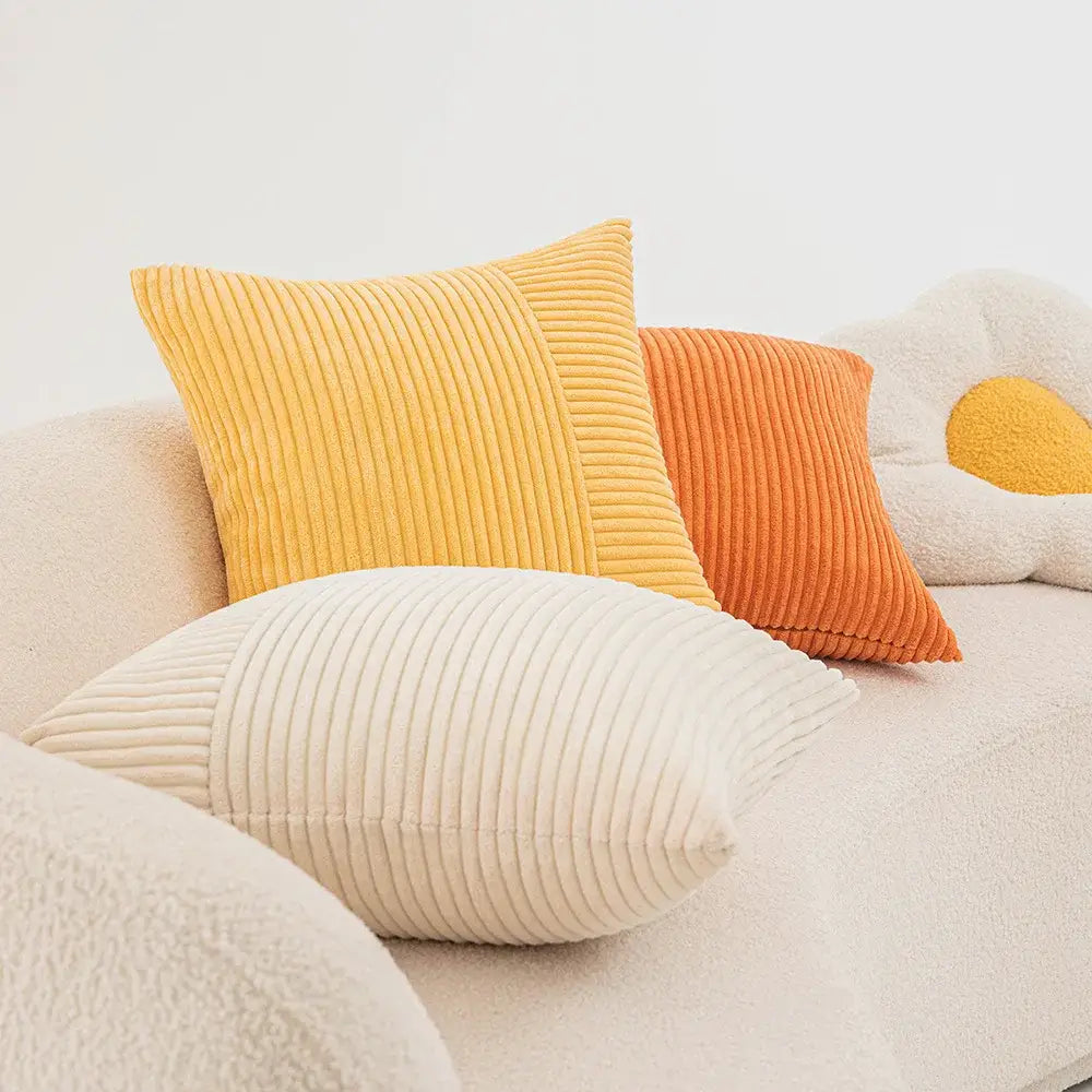 Mustard yellow corduroy striped pillow covers living room