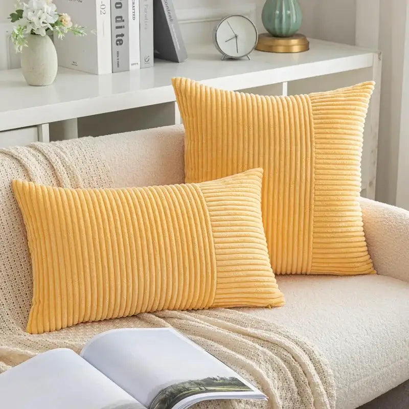 Mustard yellow corduroy striped pillow covers living room
