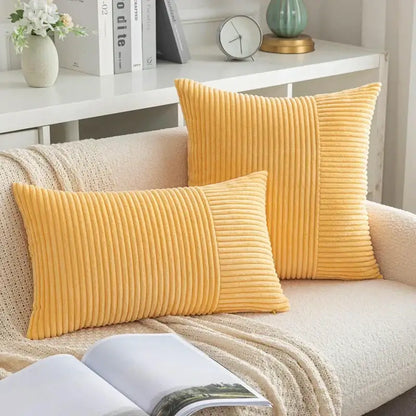 Mustard yellow corduroy striped pillow covers living room