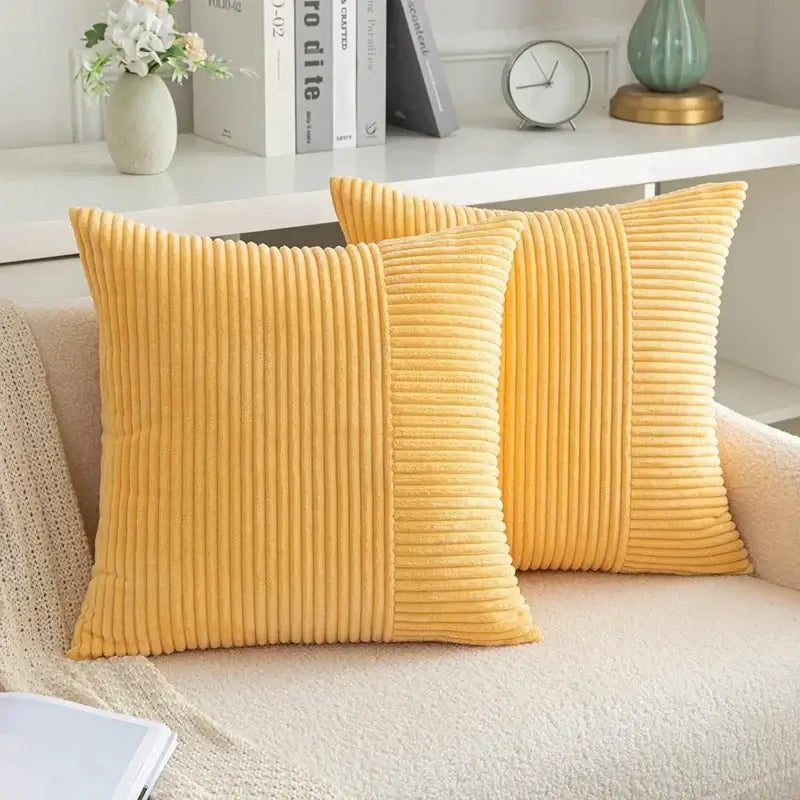 Mustard yellow corduroy striped pillow covers living room