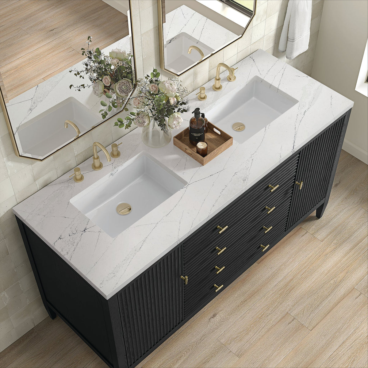 James Martin Myrrin 60" Double Bathroom Vanity, Carbon Oak