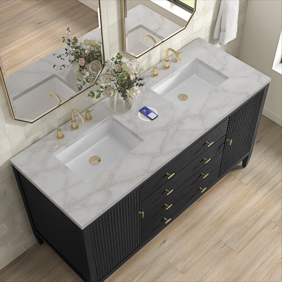 James Martin Myrrin 60" Double Bathroom Vanity, Carbon Oak