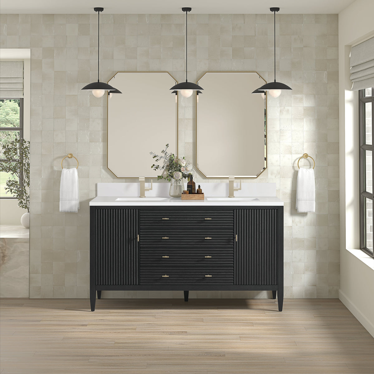James Martin Myrrin 60" Double Bathroom Vanity, Carbon Oak