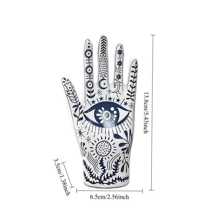 Mystic white & blue ceramic hand jewelry holder stand bedroom decor